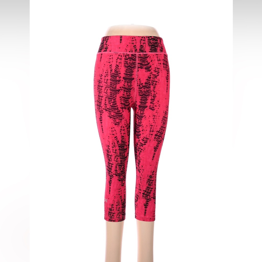 Under Armour Pink Black Capri Leggings HeatGear Athletic Gym M